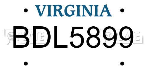 BDL5899 Virginia License Plate