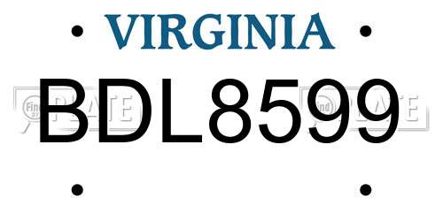 BDL8599 Virginia License Plate