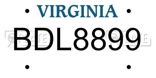 BDL8899 Virginia License Plate