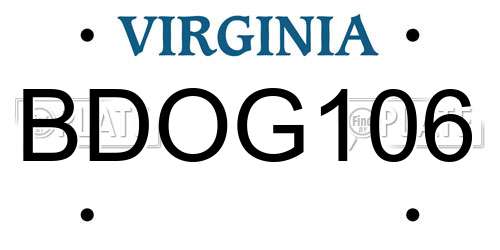 BDOG106 Virginia License Plate