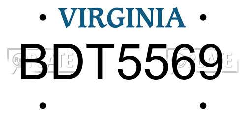 BDT5569 Virginia License Plate
