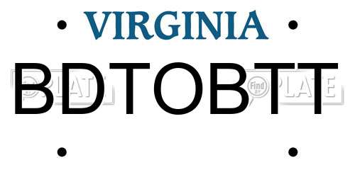 BDTOBTT Virginia License Plate