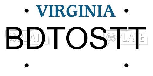 BDTOSTT Virginia License Plate