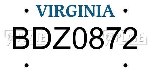 BDZ0872 Virginia License Plate