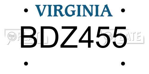 BDZ455 Virginia License Plate