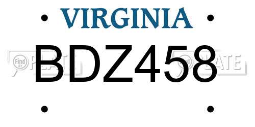 BDZ458 Virginia License Plate