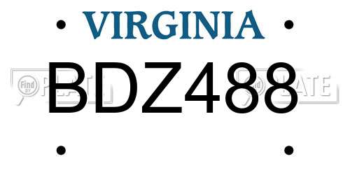 BDZ488 Virginia License Plate