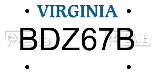 BDZ67B Virginia License Plate