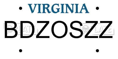 BDZOSZZ Virginia License Plate