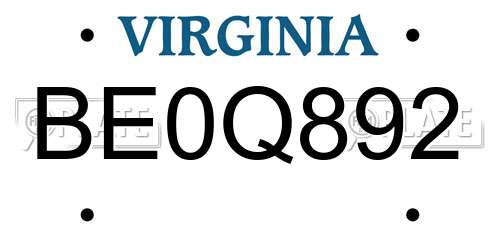 BE0Q892 Virginia License Plate