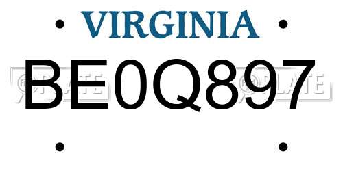 BE0Q897 Virginia License Plate