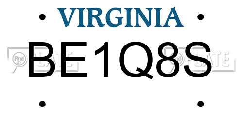 BE1Q8S Virginia License Plate