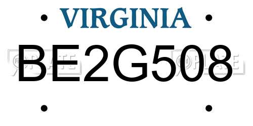 BE2G508 Virginia License Plate