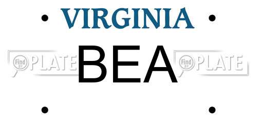 BEA Virginia License Plate