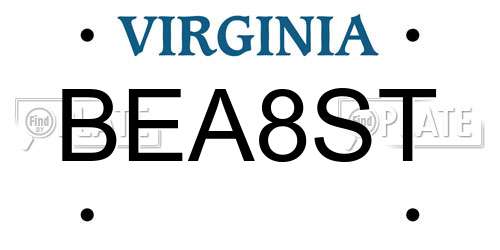 BEA8ST Virginia License Plate