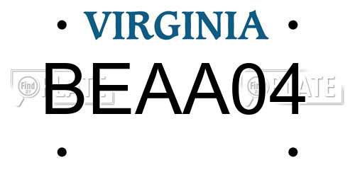 BEAA04 Virginia License Plate