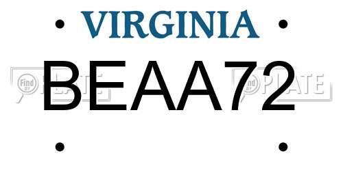 BEAA72 Virginia License Plate