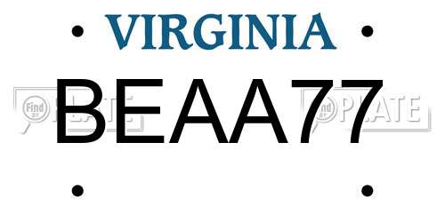 BEAA77 Virginia License Plate