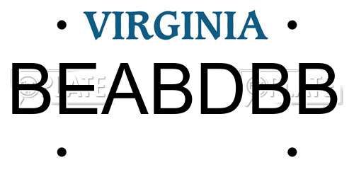 BEABDBB Virginia License Plate