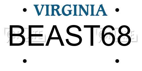 BEAST68 Virginia License Plate