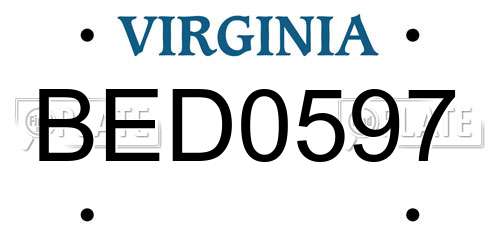 BED0597 Virginia License Plate