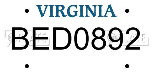 BED0892 Virginia License Plate