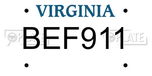 BEF911 Virginia License Plate