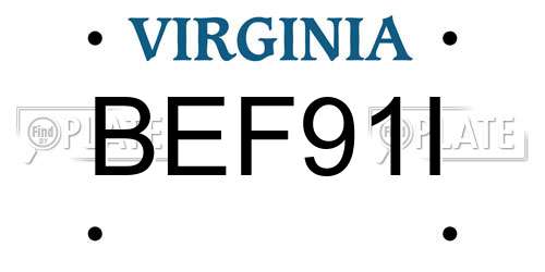 BEF91I Virginia License Plate