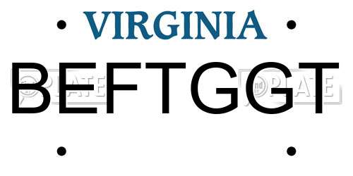 BEFTGGT Virginia License Plate