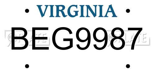 BEG9987 Virginia License Plate