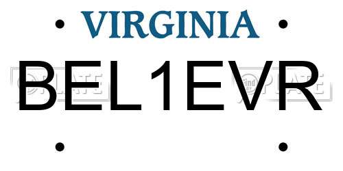 BEL1EVR Virginia License Plate