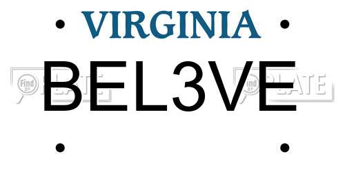 BEL3VE Virginia License Plate