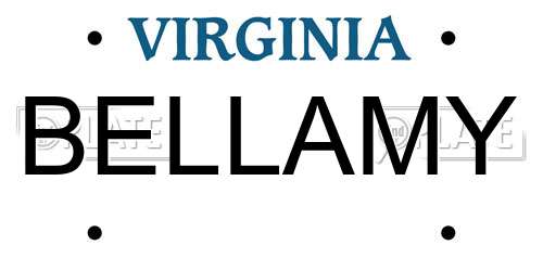 BELLAMY Virginia License Plate