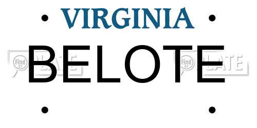 BELOTE Virginia License Plate