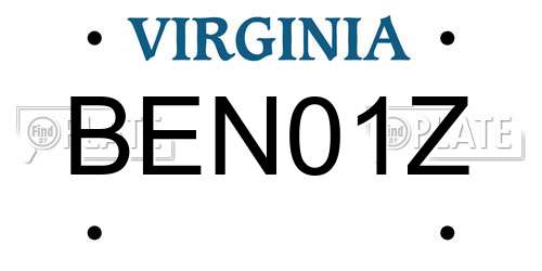 BEN01Z Virginia License Plate