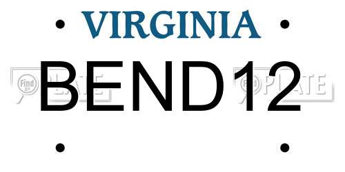 BEND12 Virginia License Plate