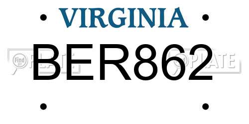 BER862 Virginia License Plate