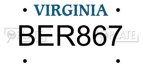 BER867 Virginia License Plate