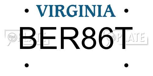 BER86T Virginia License Plate