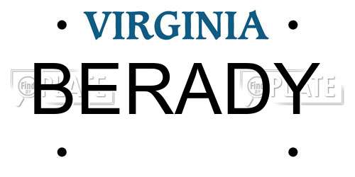 BERADY Virginia License Plate