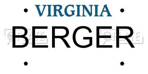 BERGER Virginia License Plate