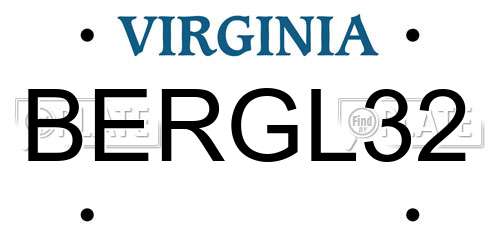 BERGL32 Virginia License Plate