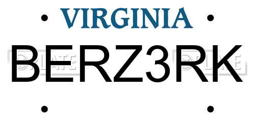 BERZ3RK Virginia License Plate