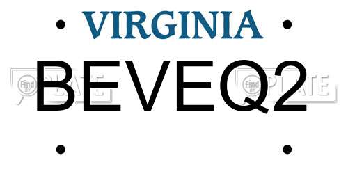 BEVEQ2 Virginia License Plate