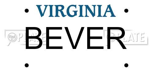 BEVER Virginia License Plate