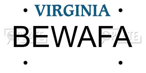 BEWAFA Virginia License Plate