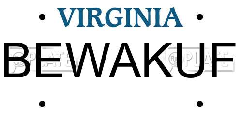 BEWAKUF Virginia License Plate