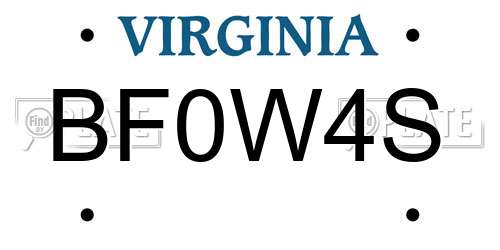 BF0W4S Virginia License Plate