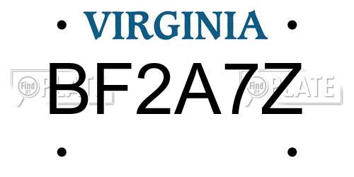 BF2A7Z Virginia License Plate