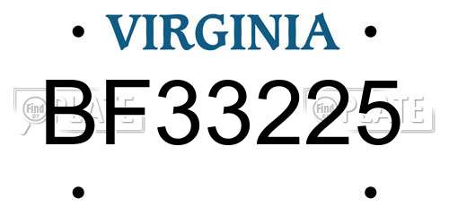 BF33225 Virginia License Plate
